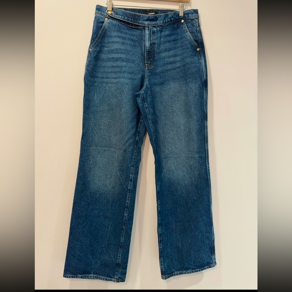 Express High Waisted Dark Wash Wide Leg Jeans 12 - Picture 3 of 5